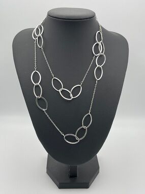 34" Necklace Silver Tone Chain Oval Links NY Long